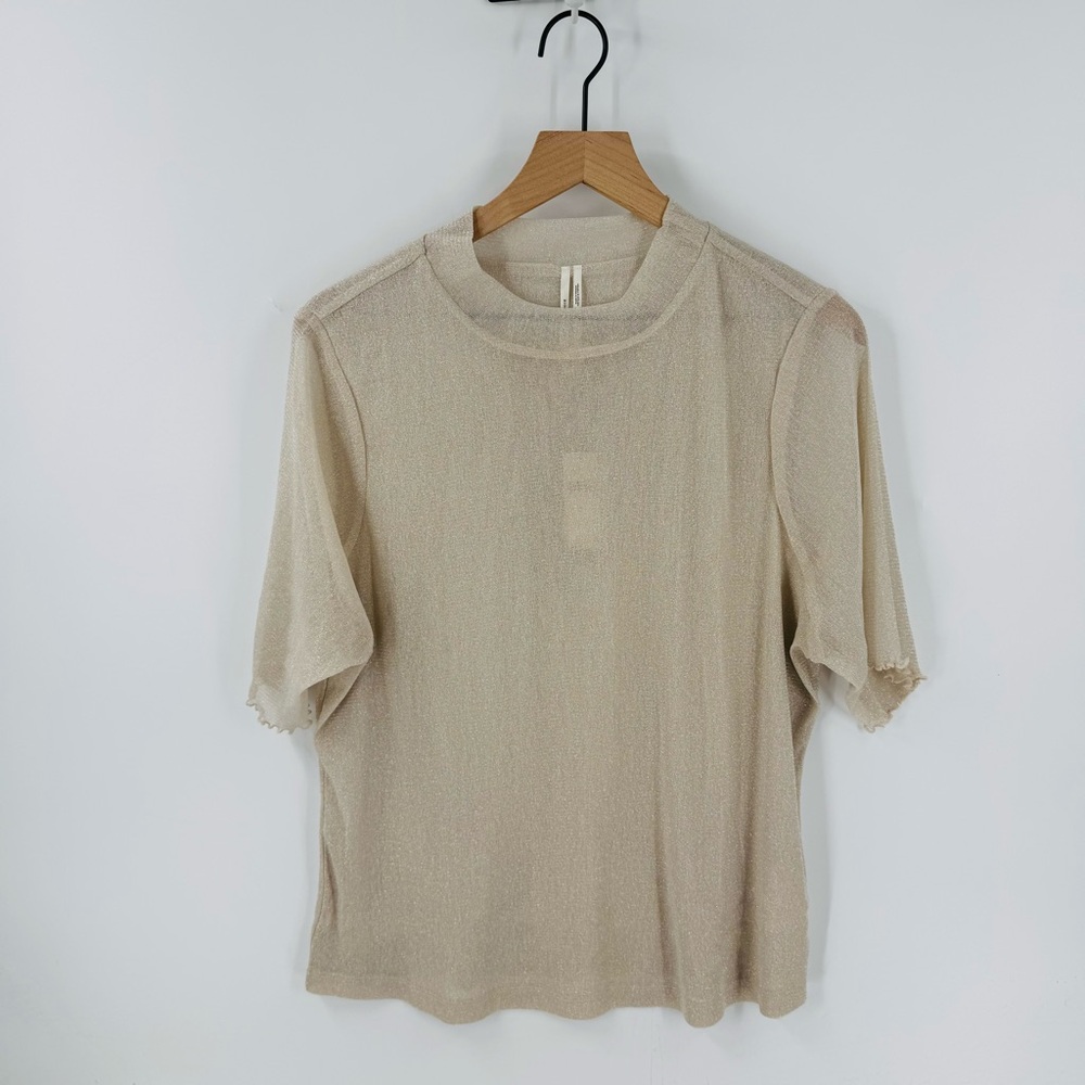 By Anthropologie Gold Sheer Short Sleeve‎ Top NWT Size 2X Evening Holiday
